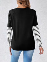 Striped Contrast Round Neck Long Sleeve T-Shirt OutfitFlow